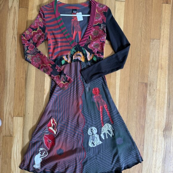 Desigual Avant Garde Dress Sz S  Vintage Patchwork Embroidered 90’s Rhinestones - Picture 1 of 12